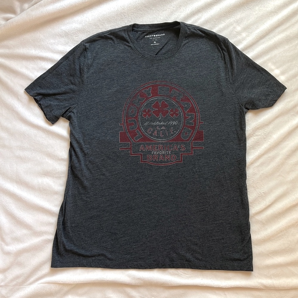 MENS Lucky Brand Dark Gray Graphic Tee Tshirt XL